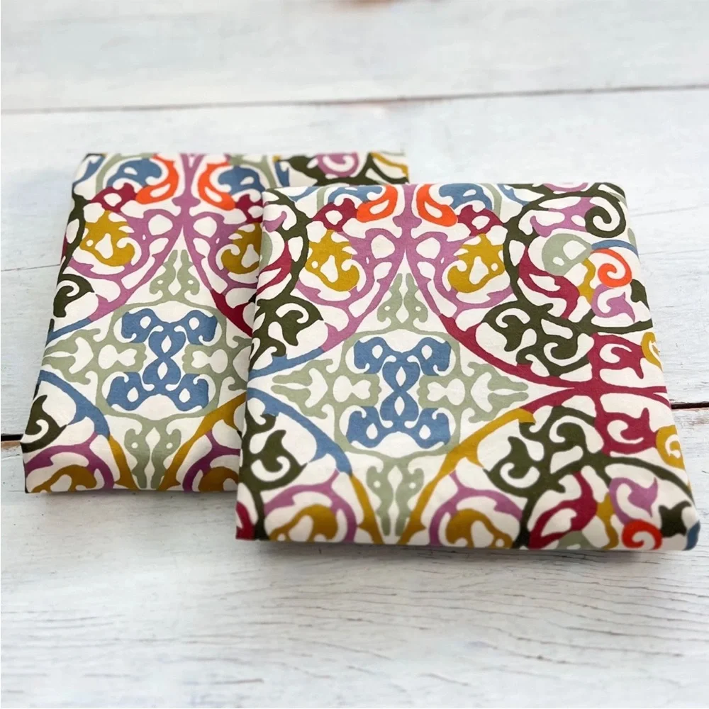 2 Crate & Barrel Lucia STANDARD Pillow Shams Multicolor Scroll Medallion Italy